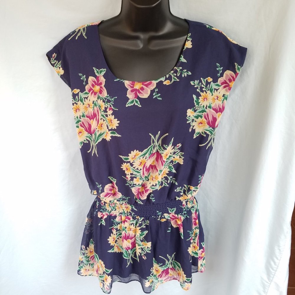Betsey Johnson Small Blue Floral Print Open Back Dress